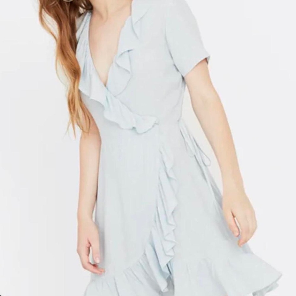 Aritzia Sunday Best Aura Blue New Ruffle Wrap dress xs